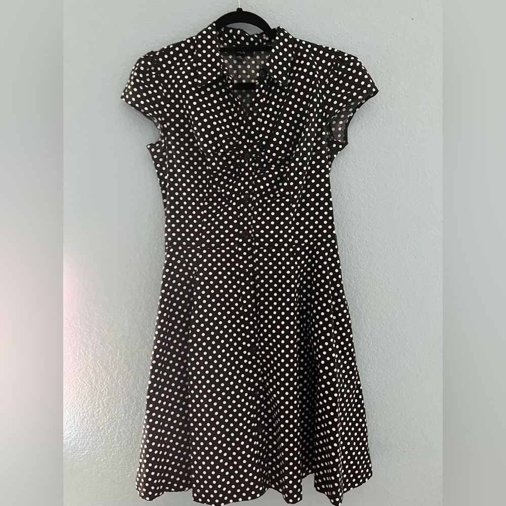 Polka dot button flare dress